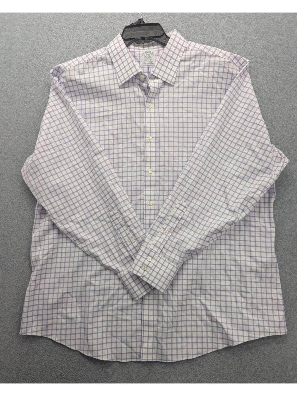 Brooks Brothers Shirt Mens 18 34/35 Purple Check Regent Non Iron Supima